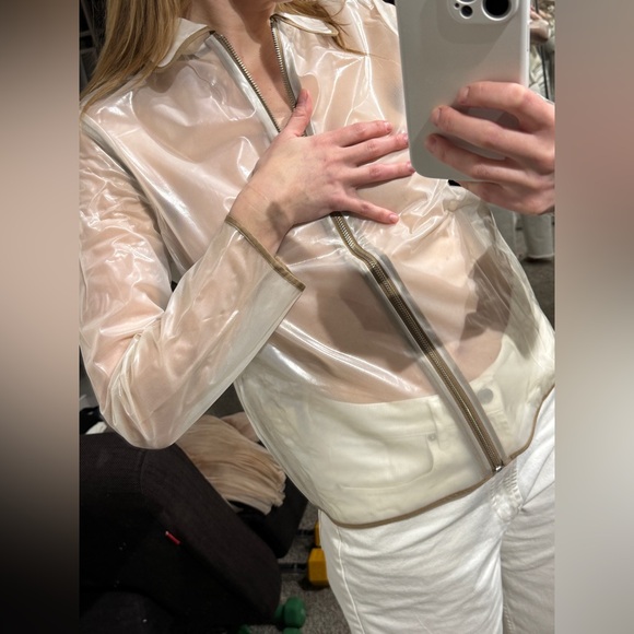 TRADEMARK RAINCOAT SHEER WHITE JACKET ZIP SIZE XS